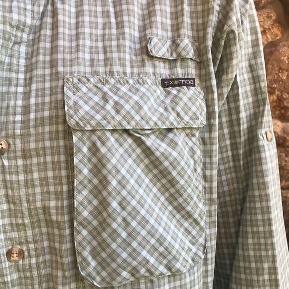 Exofficio Green Plaid Button Down Hiking Fishing Shirt Mens Size XL - Picture 4 of 8